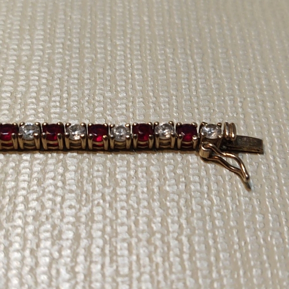 Charming Red Ruby and White Stone Vermeil Braclet - Picture 3 of 8